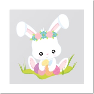 Easter, Easter Eggs, Cute Bunny, White Bunny Posters and Art